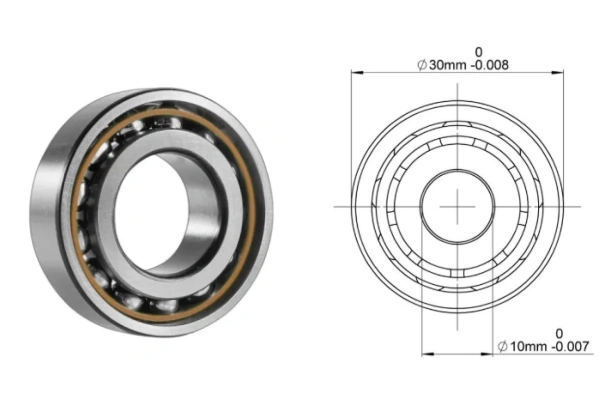 7200 BEP Single Row Angular Contact Ball Bearing and its drawing.  its dimension is 10*30*9.