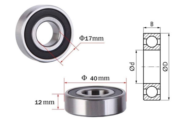 image shows 6203 bearing dimensions: 17 x 40 x12 