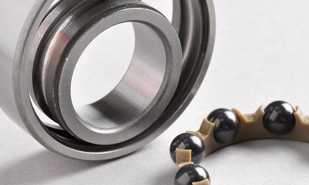 Close-up of 696 hybrid ball bearing using ceramic balls and steel races