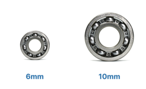 A 6mm ball bearing and a 10 mm ball bearing are to be compared