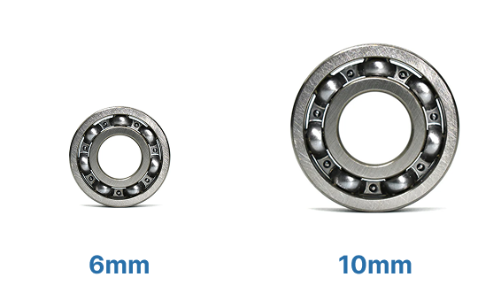 A 6mm ball bearing and a 10 mm ball bearing are to be compared