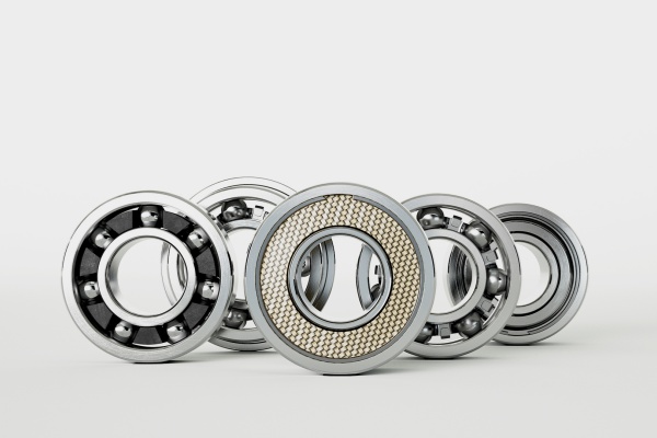  A close-up shot of deep groove ball bearings with different seal types