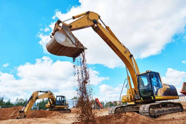 image shows a working excavator