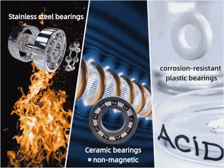 image shows Stainless Steel Bearings-Plastic Bearings-and Ceramic Bearings