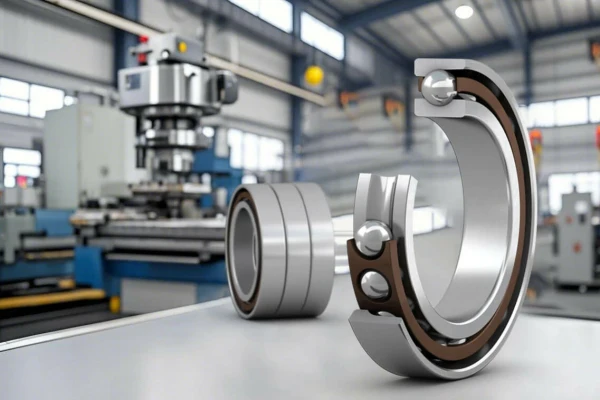 Illustration of angular contact bearings and their components, emphasizing their role in CNC machine performance and longevity.