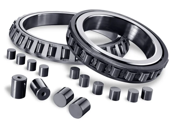 image shows roller bearings made of silicon nitride