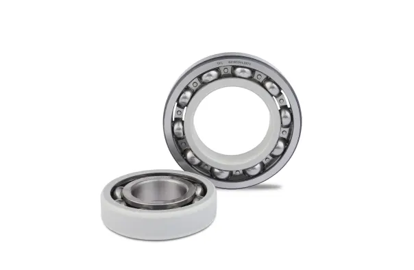two electrically insulated deep groove ball bearings , one with inner ring coating and one outer ring coating