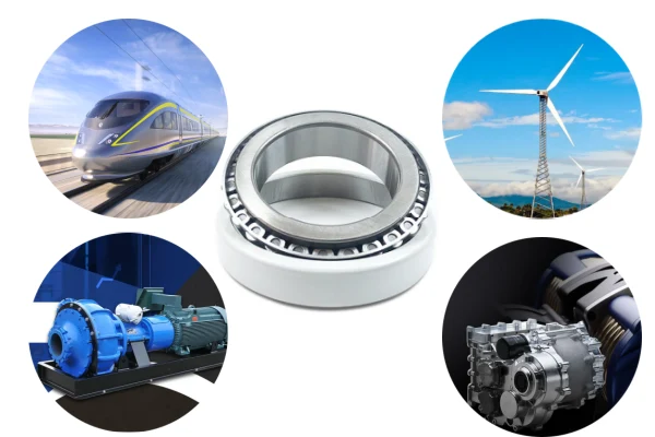 Industrial uses of electrically insulated tapered roller bearings