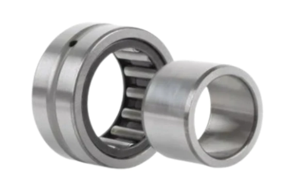 Close-up of a caged needle roller bearing assembly, illustrating the precise guidance and enhanced durability provided by the robust bearing cage for consistent performance.