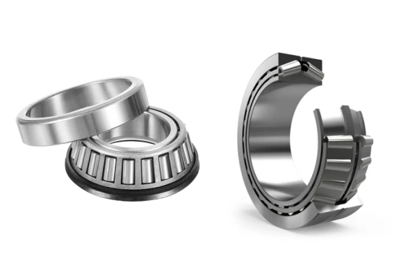 Illustrations comparing single-row and double-row tapered roller bearings, highlighting their contact angles and load distribution.