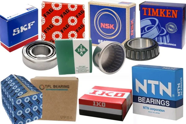 image displays different bearing suppliers, including SKF, FAG, NSK, TIMKEN, TFL, INA, NTN, and IKO.