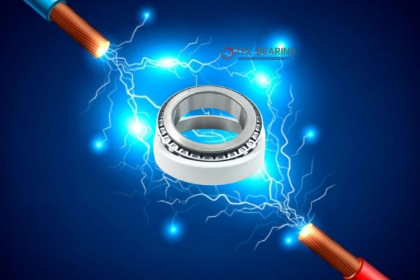 Image illustrating that an electrically insulated tapered roller bearing can prevent current flow and protect machinery components.