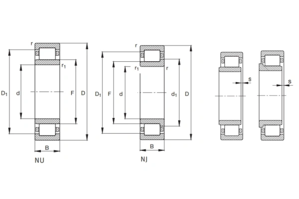 NU and NJ type structure of FAG insulated cylindrical roller bearings