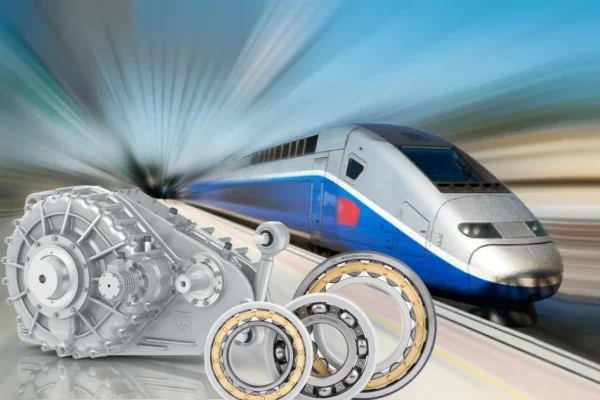 A high-speed train speeding across a landscape, emphasizing the need for traction motor insulated bearings to prevent electrical damage and ensure safe operation.