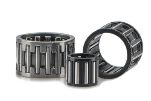 A close-up view of a needle roller bearing with its cage clearly visible, illustrating how the cage organizes the rollers.