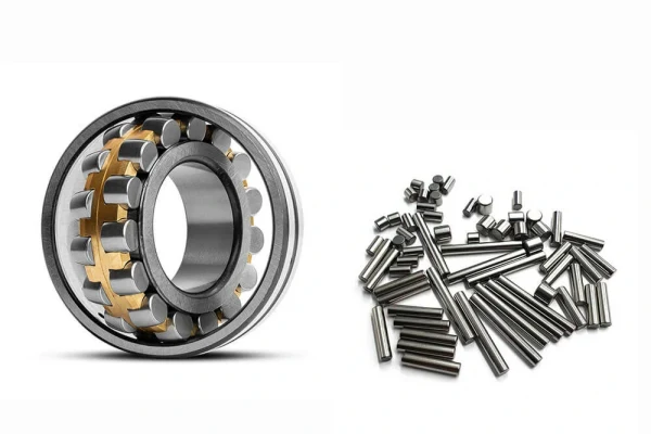 image shows a Spherical roller bearing and some needle rollers