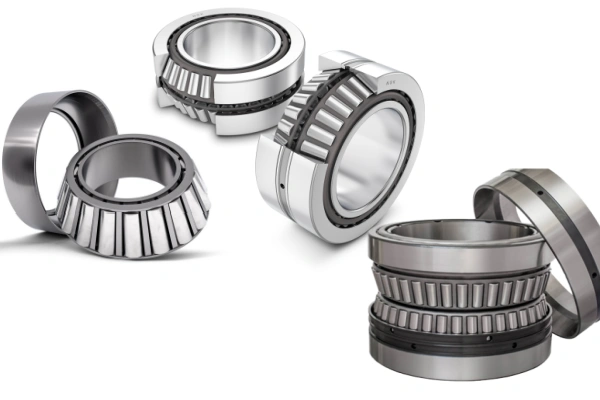 image shows three kinds of tapered roller bearings, including Single row taper roller bearings, double row taper roller bearings, and four row taper roller bearings