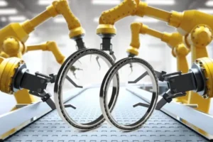 Illustration of thin wall ball bearings used in a lightweight robotic arm for enhanced precision and efficiency.