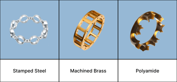 image shows 3 types of bearing cage