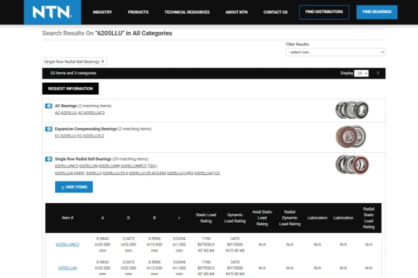 IMAGE SHOWS how to use NTN Bearing Finder Online Catalog