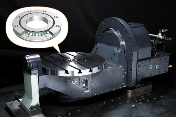 A schematic showing the placement of an RB crossed roller bearing within a machine tool rotary table.