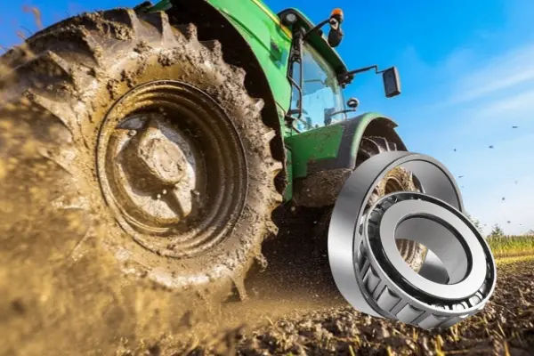 A diagram showing a sealed bearing protecting internal components from dust and water in a harsh agricultural environment.