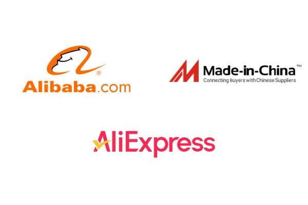 Logos of major B2B platforms like Alibaba, Made-in-China.com, and AliExpress, representing online resources for sourcing wholesale bearings from China.
