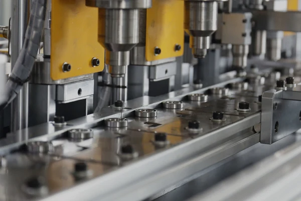 A photo showing automated equipment and robots working together on a bearing production line, demonstrating the application of intelligent manufacturing technology in improving efficiency and quality.