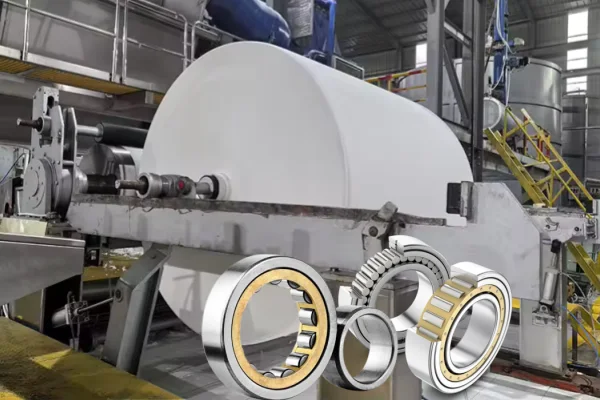 A close-up of a cylindrical roller bearing, showcasing its straight rollers designed for high radial loads and speed.
