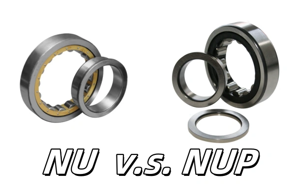 The picture shows two parallel structures of bearings: NU and NUP cylindrical roller bearings.