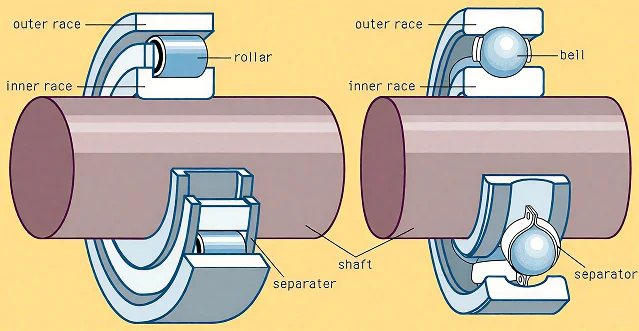 a diagram of roller bearing and ball bearing