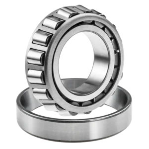 A close-up view of a single row tapered roller bearing assembly, showing the cone, cup, and rollers.