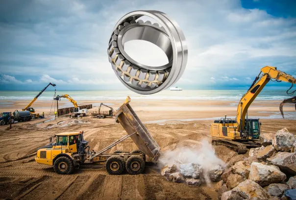 image shows a spherical roller bearing and heavy machine