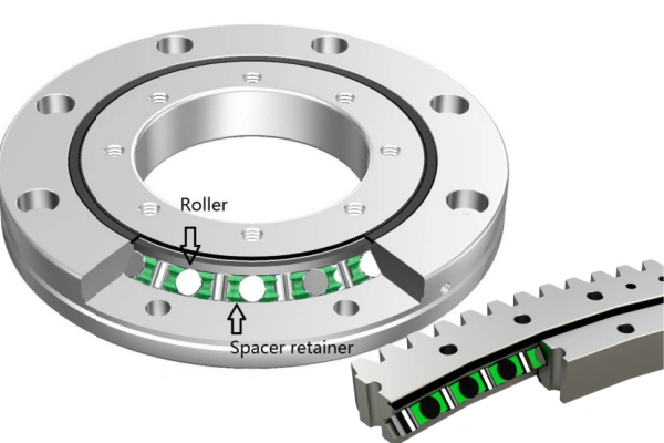 A cross-section diagram illustrating the unique 90-degree roller arrangement of a crossed roller bearing.