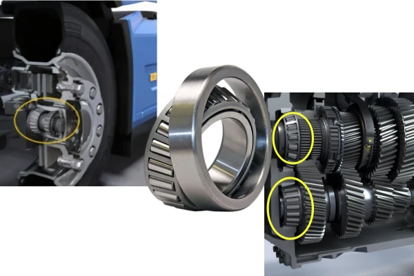 A high-angle shot showing a TS (Tapered Single Roller Bearings) (Metric) integrated into an industrial gear assembly, highlighting its functional role.
