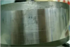 Some axial scratches are on the inner ring of the bearing.