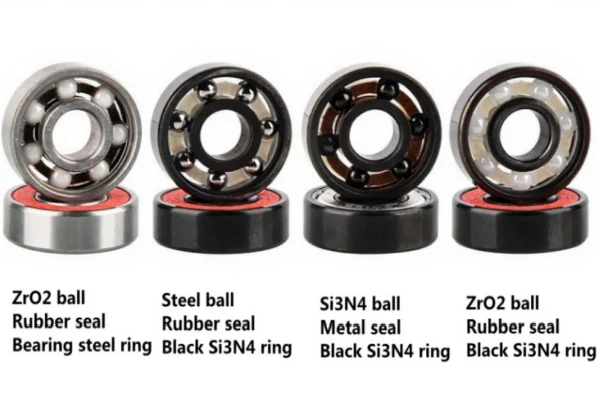 The picture shows ceramic bearings of different materials.