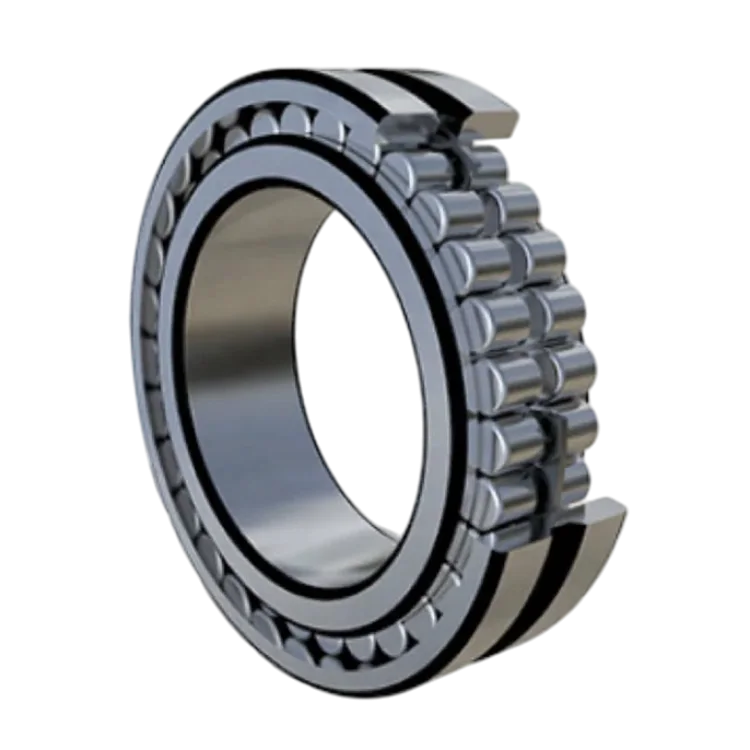 A close-up view of a TFL Double Row Full Complement Cylindrical Roller Bearing, showcasing its robust design and numerous cylindrical rollers.