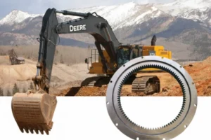 The picture illustrates one of the application areas of the slew ring bearing: excavators.