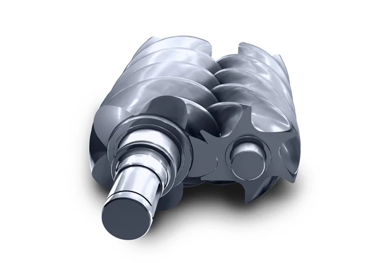 Image shows a pair of screw compressor mian rotor
