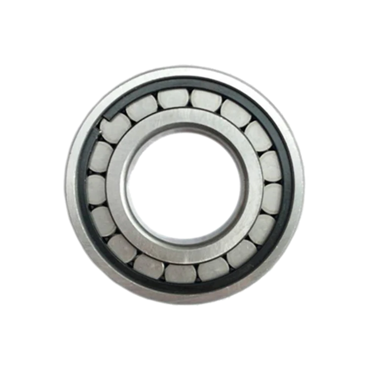 Close-up of a single row full complement cylindrical roller bearing, highlighting its numerous cylindrical rollers without a cage, designed for heavy radial loads.