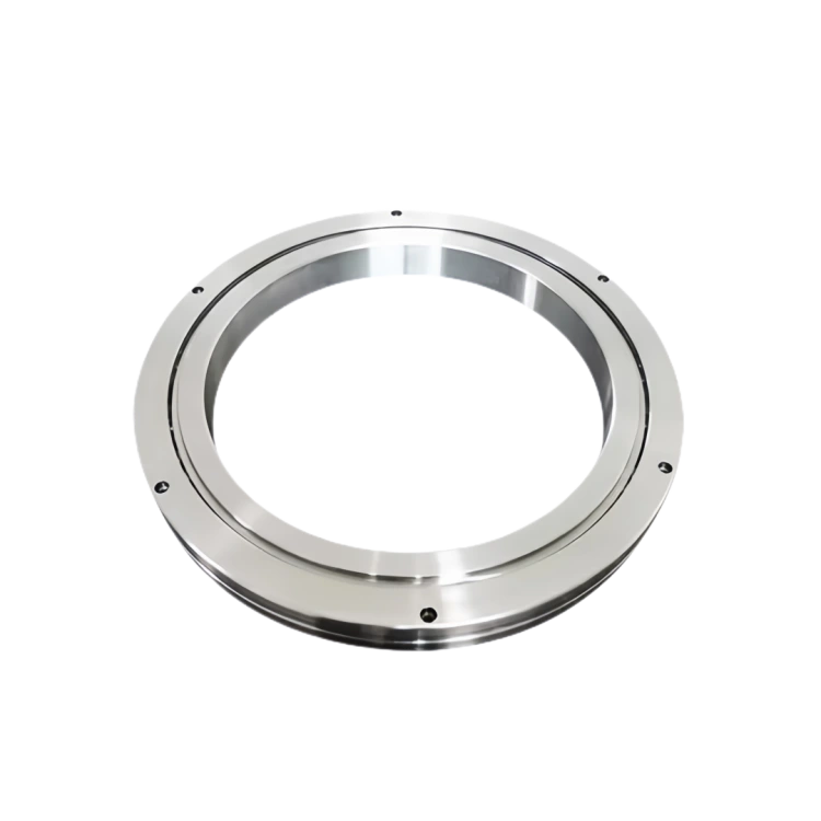 A detailed image of an RE Crossed Roller Bearing, highlighting its robust construction and precision-engineered components, with a focus on the separable inner ring and integrated outer ring design.