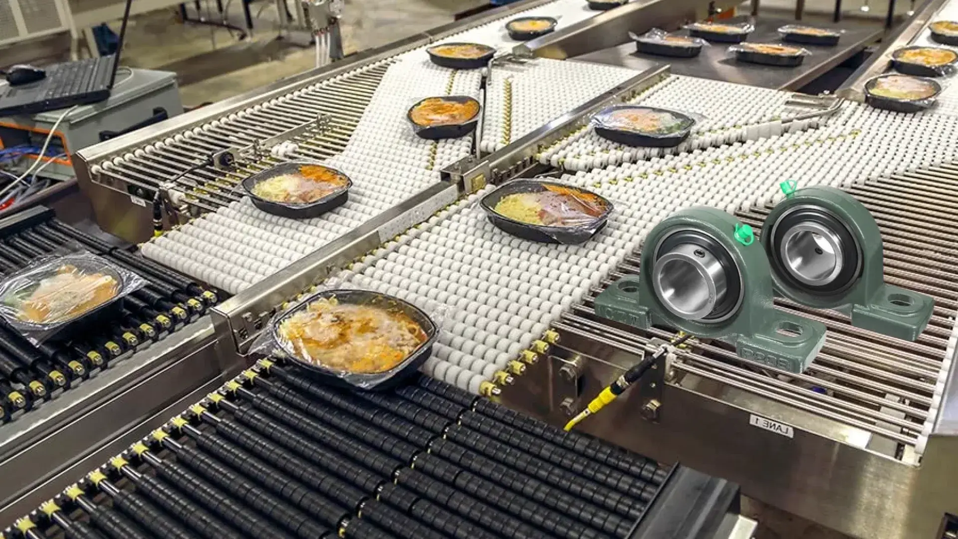 a food machine conveyor system and 2 bearings for food machine