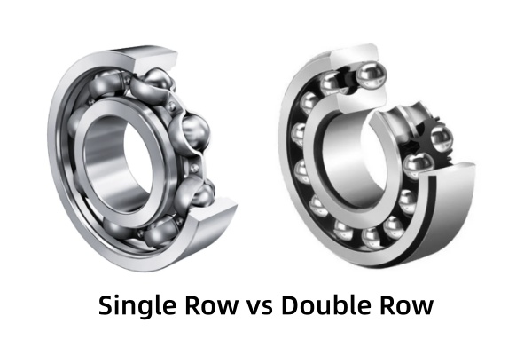 Visual comparison between single row and double row miniature angular contact ball bearings.