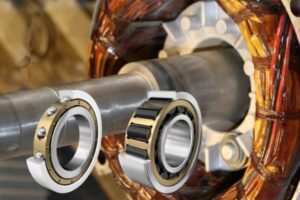 Close-up view of high-quality electrically insulated bearings for motors designed to prevent stray current damage.