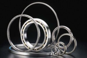 A display of various thin section bearings showing different diameters with consistent cross-sections.