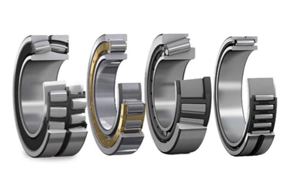 An overview display showing the five main types of roller bearings: cylindrical, needle, tapered, spherical, and thrust.