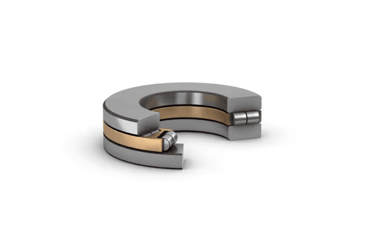 Cutaway section of a double row cylindrical roller thrust bearing for heavy axial load applications