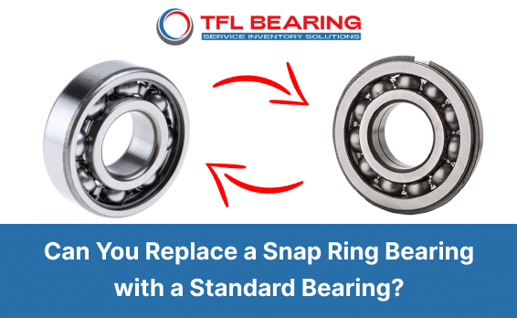 Standard bearing and snap ring bearing compared for replacement compatibility